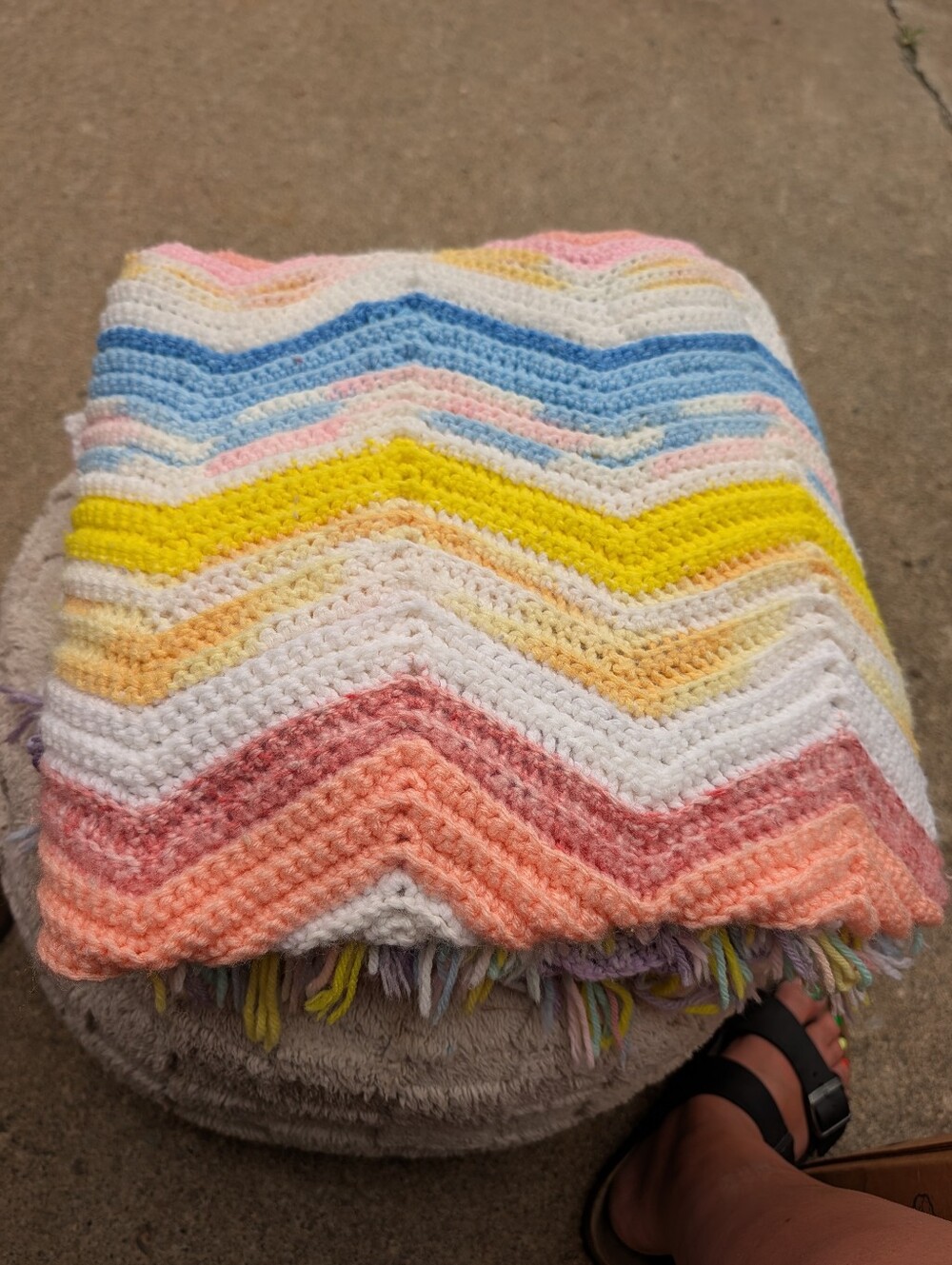 Handmade Chevron Crochet Baby Blanket - Pastel Yellow, Blue, Pink